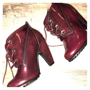 Red black patent booties